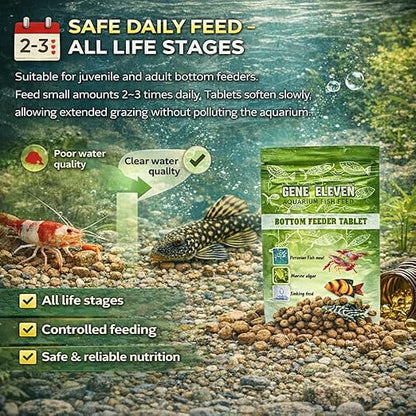 Aquatic Remedies 30G  Gene Eleven Bottom Feeder Tablet Fish Food | Sinking Tablet Feed for Plecos, Shrimps, Crayfish, Lobsters & Crabs | All Life Stages Aquarium Feed