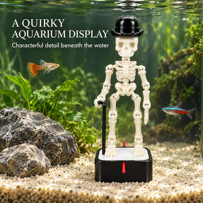 Petzlifeworld 3D Printed Dancing Skeleton Aquarium Ornament – White & Black Variations | Bubble-Activated Moving Fish Tank Decoration with Air Tube Connection & Stable Base