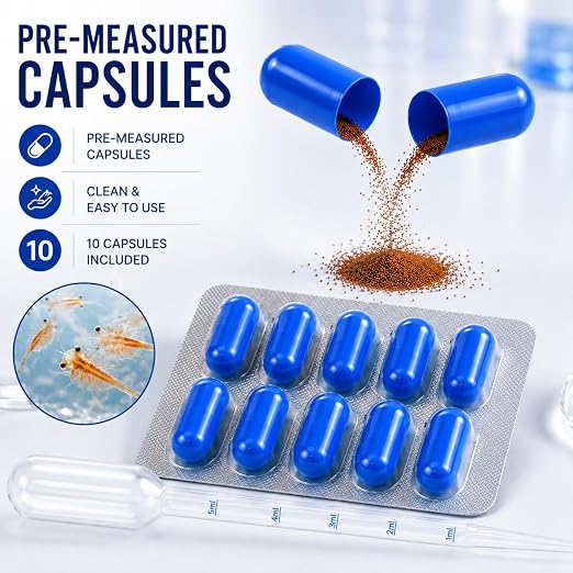 petzlifeworld 2-in-1 Peqon Artemia Cysts (1 Strip) 10 Capsules with 5ML Pipette Dropper | 90% Hatching Rate | Live Fish Food for Fry, Guppy, Betta, Angelfish, Discus, Tetras, Cichlids