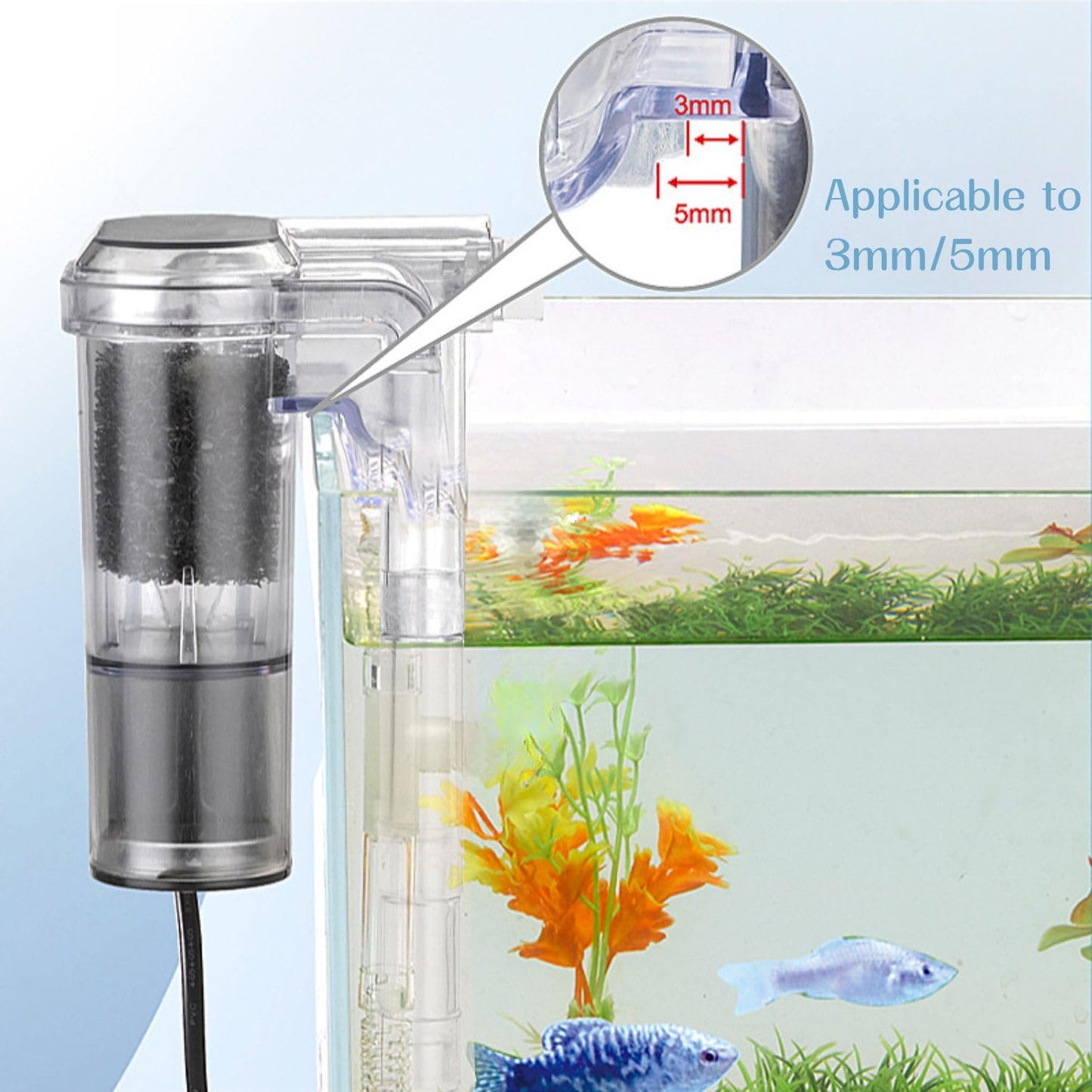 Petzlifeworld CM-160 | 3W | 280L/Hr | Fit for Upto 2 Feet Tank Transparent Hang On Filter without Surface Skimmer