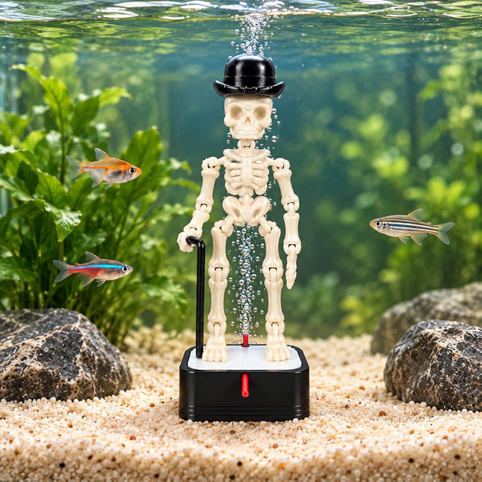 Petzlifeworld 3D Printed Dancing Skeleton Aquarium Ornament – White & Black Variations | Bubble-Activated Moving Fish Tank Decoration with Air Tube Connection & Stable Base