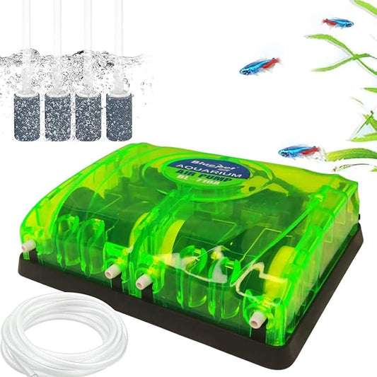 petzlifeworld BL-710A | 8W | 4 * 5L/Min | 4-Way Aquarium Air Pump with Airtube & Airstone | Ultra Quiet Fish Tank Air Pump Powerful Oxygen Aerator Pump
