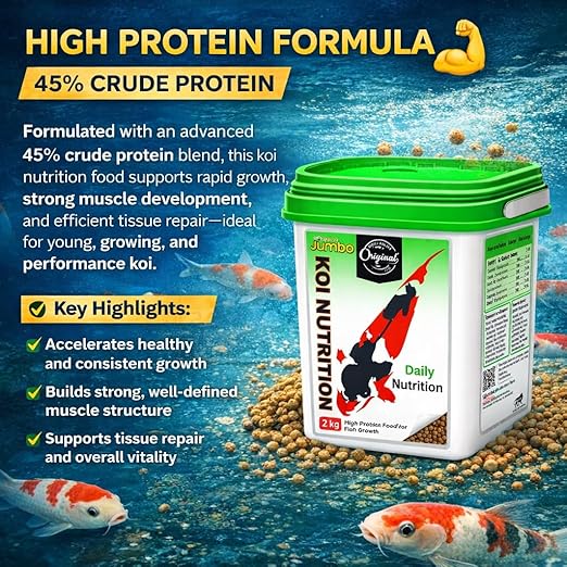 petzlifeworld Horizone Jumbo Koi Nutrition Food – 2 kg Jumbo High-Protein Floating Pellets with Spirulina & Astaxanthin | Color Enhancement & Clean Water Formula