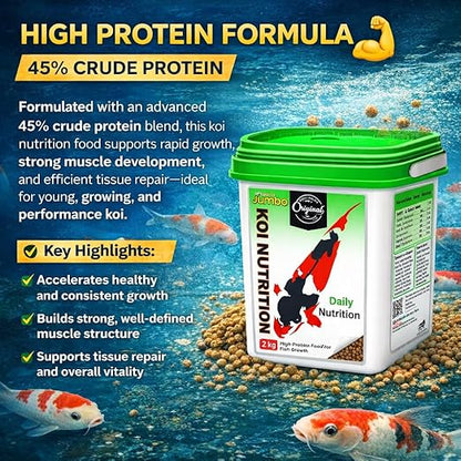 petzlifeworld Horizone Jumbo Koi Nutrition Food – 2 kg Jumbo High-Protein Floating Pellets with Spirulina & Astaxanthin | Color Enhancement & Clean Water Formula