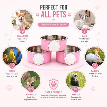 Petzlifeworld 2-in-1 Hanging Pet Food & Water Bowl | Stainless Steel Removable Feeding Bowl with Secure Cage Clip Holder | Suitable for Cats, Dogs, Rabbits, Birds & Small Animals | Random Colour