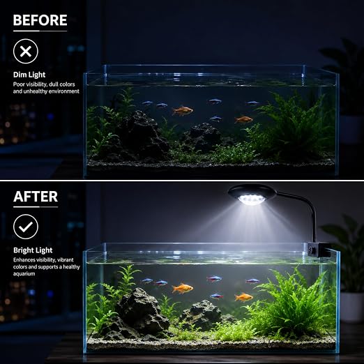 Petzlifeworld QL-V5 Aquarium Flying Saucer Clamp Lamp 5W | 360° Flexible Neck with Clamp | Bright White LED Light for 20–30cm Fish Tanks | 220–240V | for Betta, Shrimp, Nano & Planted Aquariums