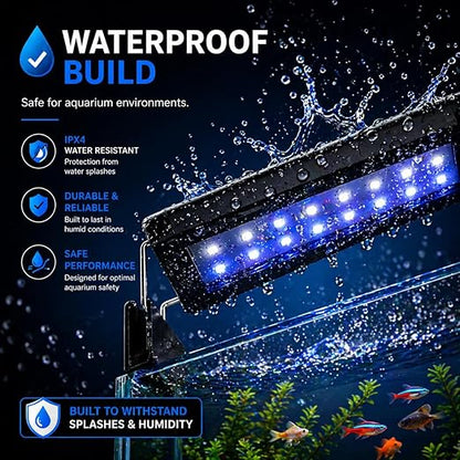 petzlifeworld Aquarium LED Light | Ultra Slim 1cm Design | Extendable Brackets | Waterproof Light for Freshwater & Saltwater | Energy Efficient Full Spectrum Lighting