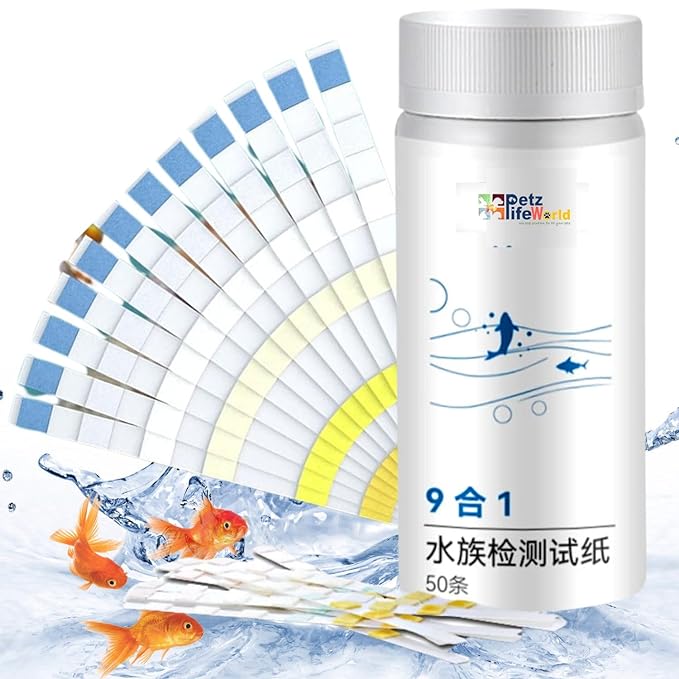 YEE 9 in 1 Aquarium 50 Test Strips for Freshwater Saltwater,Test Kit with Quick and Accurate, Pond Fish Tank and Swimming Pool Test Strips Testing Nitrite,Nitrate,Clorine,pH and More