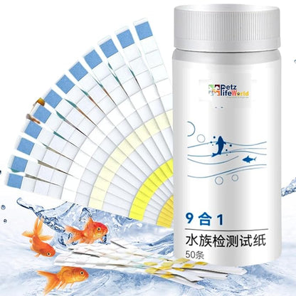 YEE 9 in 1 Aquarium 50 Test Strips for Freshwater Saltwater,Test Kit with Quick and Accurate, Pond Fish Tank and Swimming Pool Test Strips Testing Nitrite,Nitrate,Clorine,pH and More