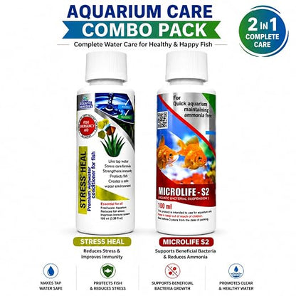 Petzlifeworld Aquatic Remedies (Pack of 2) Stress Heal-100ml & MIcrolife S2-100ml Aquarium Water Condiitoner