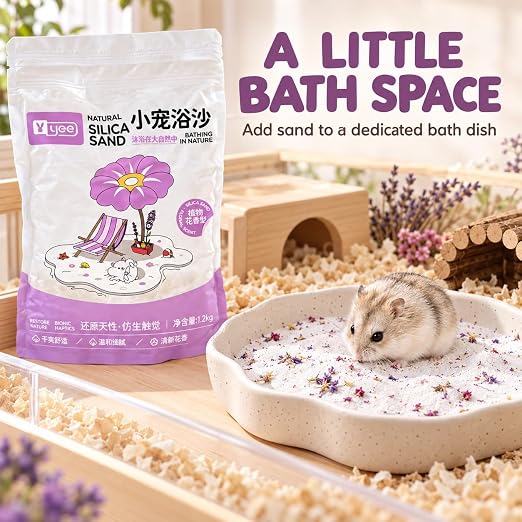 Petzlifeworld 1.2Kg Natural Silica Bath Sand for Hamster | Odor-Control Grooming Sand for Hamsters, Guinea Pigs, Gerbils & Chinchillas | Clean, Safe & Mess-Free Bathing