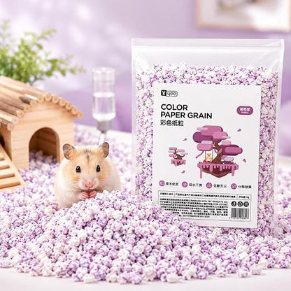 Petzlfiewrold YEE Color Paper Grain Hamster Bedding 1kg (Dark Green and Purple ) | Soft & Absorbent Paper Pellets | Low-Dust & Deodorizing Cage Bedding for Hamsters & Small Pets