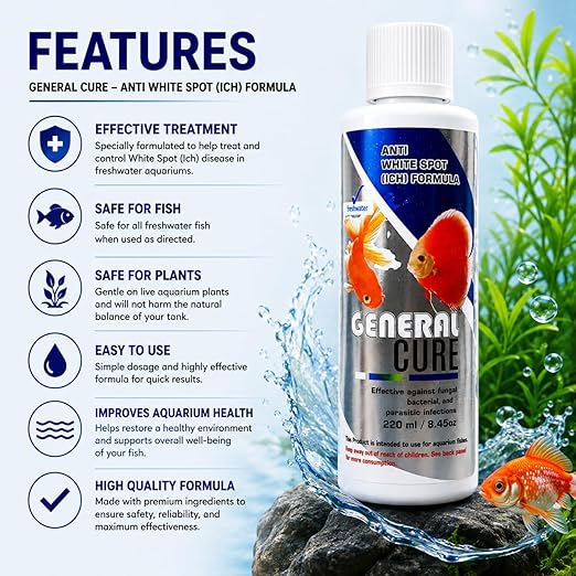 petzlifeworld Aquatic Remedies  General Cure Fish Care with Anti White Spot Formula for Freshwater Fish | Safe for All Aquatic Animals