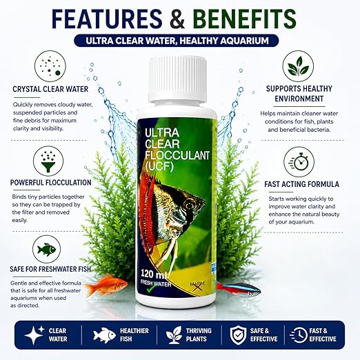 Aquatic Remedies Aquarium Fish Tank Ultra Clear Flocculant Water Clarifier | Quickly Removes Cloudiness | Makes Crystal Clear Fish Tanks (120 ML)
