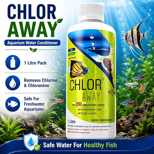 Petzlifeworld Aquatic Remedies 1L Chlor Away Aquarium Water Conditioner | Removes Chlorine & Chloramine from Tap Water