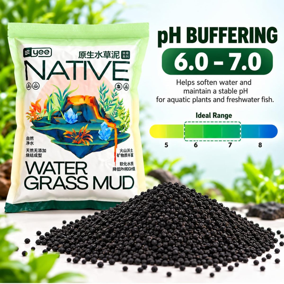 YEE    0.5L, 1.5L &amp; 3L Native Aqua Soil for Planted Aquariums | Premium Nutrient-Rich Substrate for Aquatic Plants, Shrimp & Freshwater Fish | pH Buffering 6.0–7.0 | Low Dust Granules