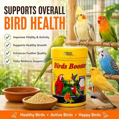 Petzlifeworld 50g Bird Booster Feather Growth & Color Formula Bird Health Supplement | Supports Feather Development, Natural Color Enhancement, Breeding Support & Daily Vitality for Pet Birds