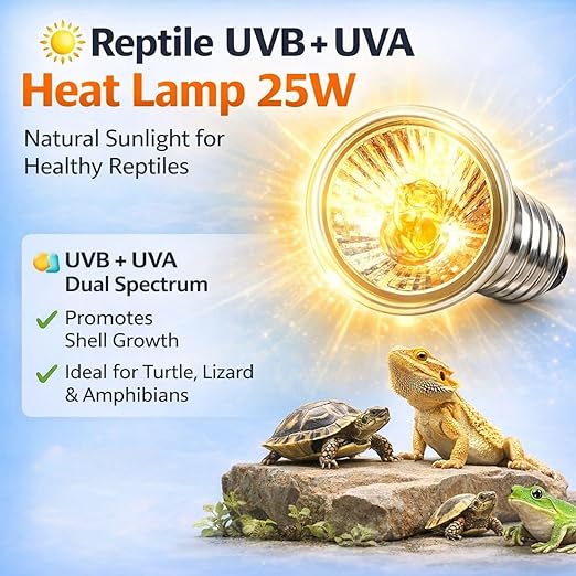 Petzlifeworld  1 Pcs Reptile UVB + UVA Heat Lamp  E27 Base, Basking Light for Turtle Tortoise Lizard Frog Snake, Dual Spectrum UV Light for Calcium Growth & Heating, Terrarium Aquarium Bulb