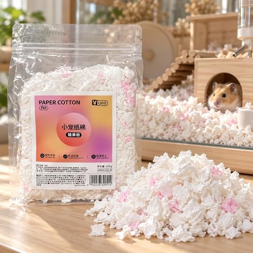 YEE Hamster Paper Cotton 200g | Soft & Absorbent Paper Bedding for Nesting and Cage Lining | White & Pink Flakes for Hamster Habitats