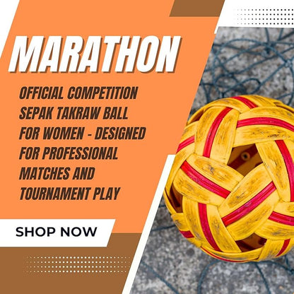 petzlifeworld  Marathon MT-909 International Female/Youth Competition Takraw (Rubber Skin) Lightweight Rattan-Style Plastic Ball | Durable & Safe for Indoor/Outdoor Play | Made in Thailand