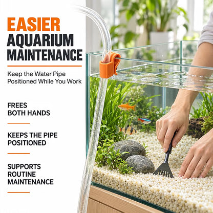 Petzlifeworld 1 Pc Orange Aquarium Water Pipe Holder Bracket | Anti-Slip Fish Tank Hose Clamp for Water Changing, Siphoning & Bucket Transfer