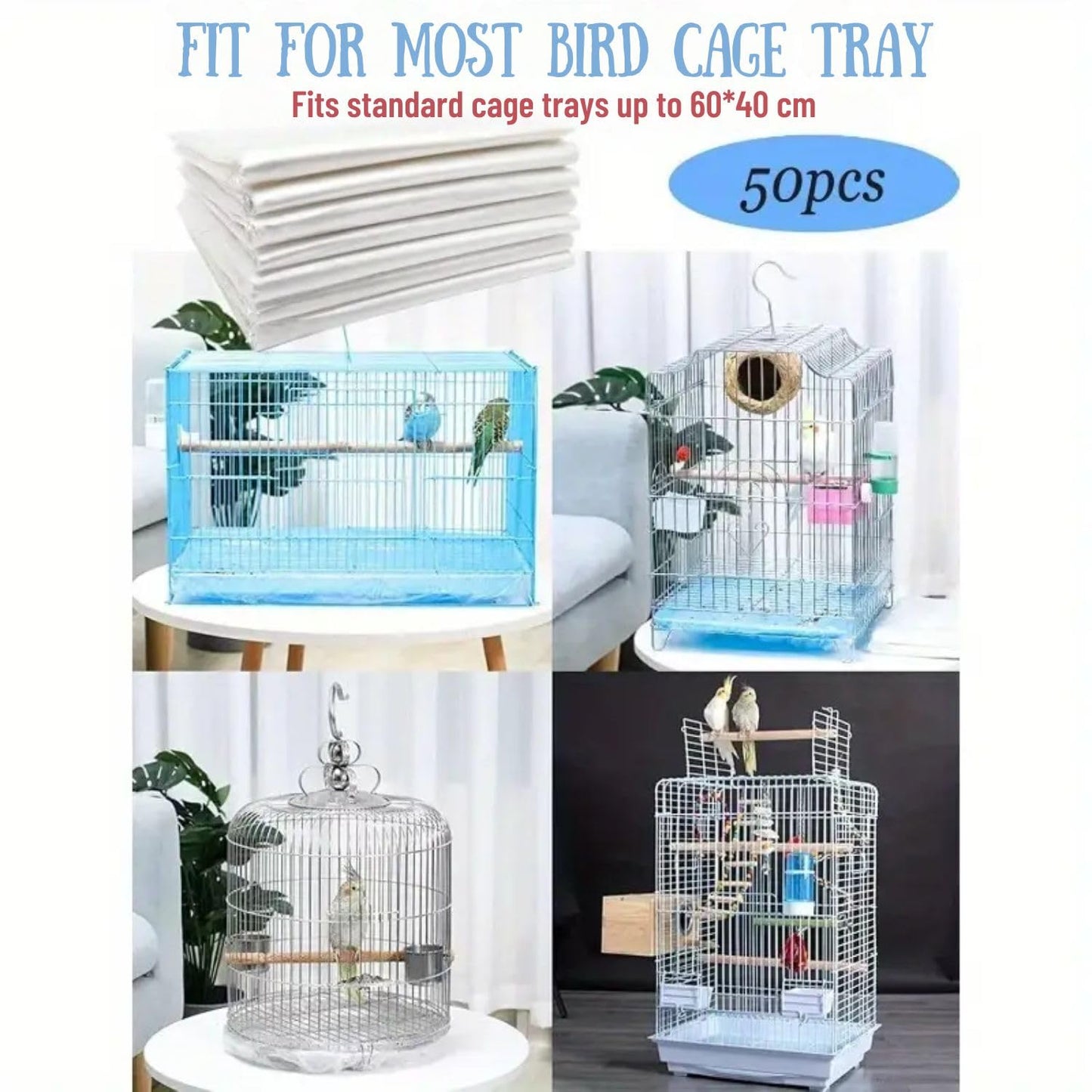 Petzlifeworld 50 Pcs(60 * 40 Cm) Disposable Cage Tray Liners – Transparent Waterproof Liner Covers for Pet Cages