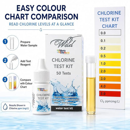 Aquatic Remedies Wild Chlorine Water Test Kit, 50 Tests | Chlorine Testing Kit with Reagent, Test Tube & Colour Chart | for Aquarium, Pool, Tap, Drinking & Industrial Water