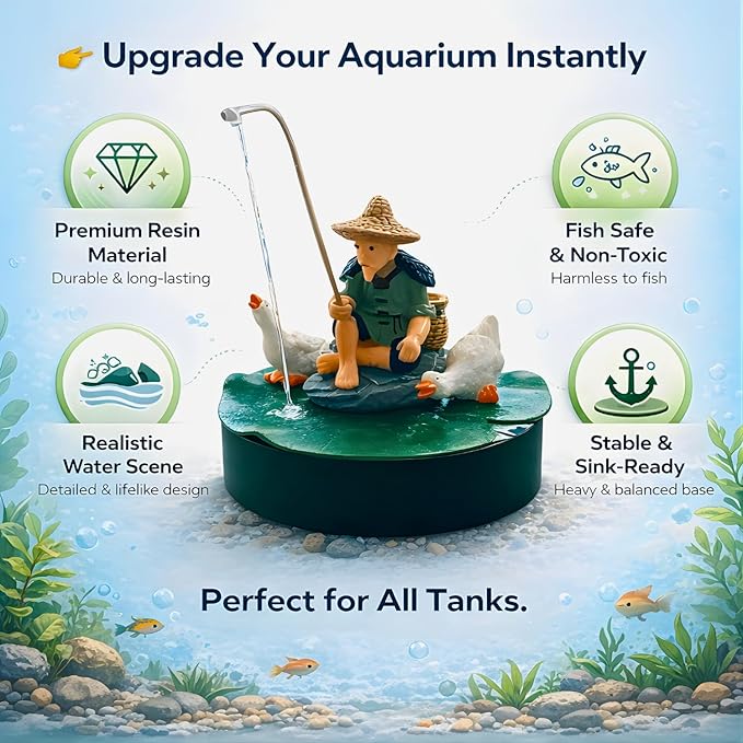 Petzlifeworld Resin Fisherman Aquarium Decoration Figurine – Hand Painted Fishing Statue Ornament for Fish Tank, Aquarium, Mini Garden, Terrarium & DIY Landscape Decor
