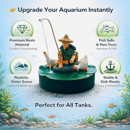 Petzlifeworld Resin Fisherman Aquarium Decoration Figurine – Hand Painted Fishing Statue Ornament for Fish Tank, Aquarium, Mini Garden, Terrarium & DIY Landscape Decor