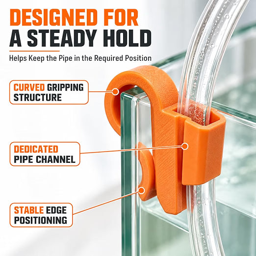 Petzlifeworld 1 Pc Orange Aquarium Water Pipe Holder Bracket | Anti-Slip Fish Tank Hose Clamp for Water Changing, Siphoning & Bucket Transfer