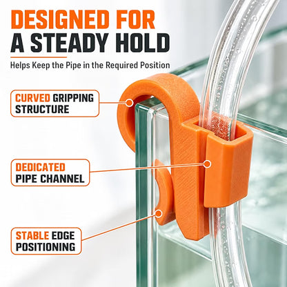 Petzlifeworld 1 Pc Orange Aquarium Water Pipe Holder Bracket | Anti-Slip Fish Tank Hose Clamp for Water Changing, Siphoning & Bucket Transfer