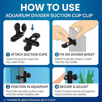 Petzlifeworld Black 4-Pcs Aquarium Divider Suction Cup Clips – Fish Tank Isolation & Breeding Partition Holder, Durable Plastic Glass Clip with Strong Suction