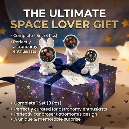Petzlifeworld 3-Piece Mini Resin Astronaut & Space Bunny Figurine Set | Outer Space Action Figures for Home & Office Desk Decor | Best Astronomy Lover Gifts | Miniature Poly Resin Desk Ornaments