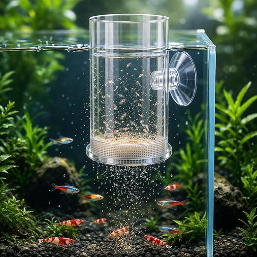 petzlifeworld Transparent Aquarium Fish Feeding Cup with Bottom Micro Mesh Net | Anti-Float Artemia Feeder for Shrimp & Baby Fish | Suction Cup Feeding Station for Micro Pellets & Powder Feed