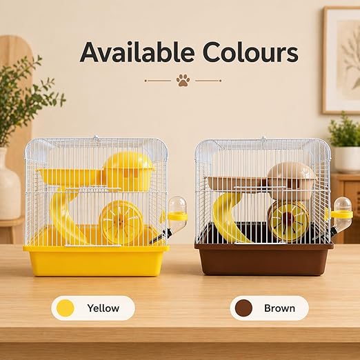 petzlifeworld BES-23 Hamster Cage with Tunnel Slide, Running Wheel & Hideout | Portable Small Pet Cage with Water Bottle for Hamsters & Mice (Random Color)