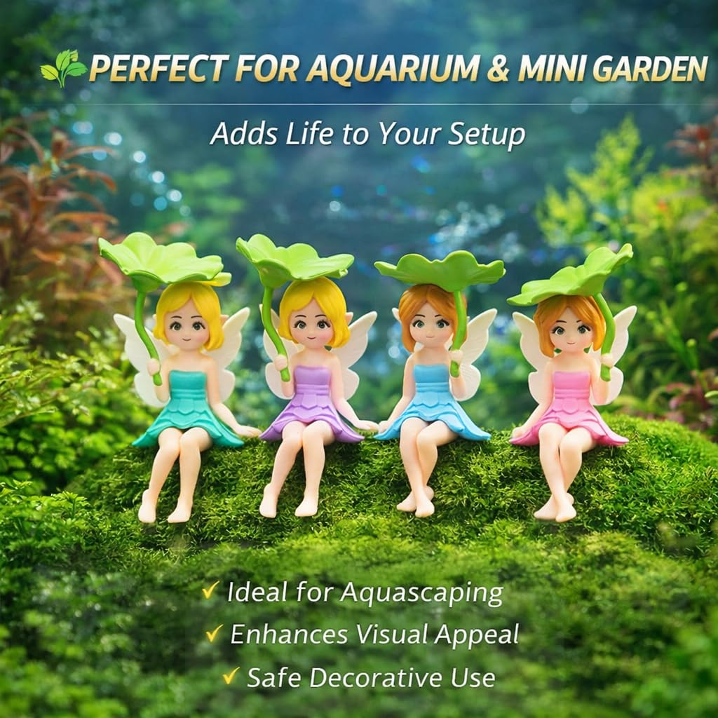 Petzlifeworld Cute Lotus Leaf Fairy Figurines (2 Pcs) | Miniature Aquarium Decoration, Car Dashboard Decor, Home Tabletop Showpiece | Aesthetic Gift for Girls, Women & Couples