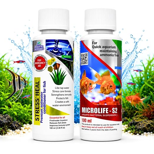 Petzlifeworld Aquatic Remedies (Pack of 2) Stress Heal-100ml & MIcrolife S2-100ml Aquarium Water Condiitoner