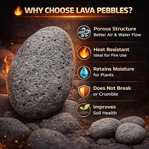 Petzlifeworld Black Lava Pebbles 10–15 cm | Natural Volcanic Stones for Aquarium, Garden, Plant Pots, Fire Pit & Home Décor | Large Decorative Lava Rocks for Landscaping & Aquascaping