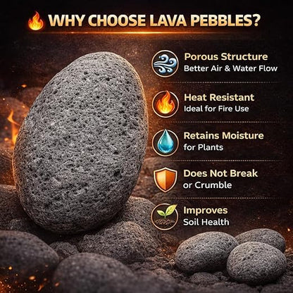 Petzlifeworld Black Lava Pebbles 10–15 cm | Natural Volcanic Stones for Aquarium, Garden, Plant Pots, Fire Pit & Home Décor | Large Decorative Lava Rocks for Landscaping & Aquascaping