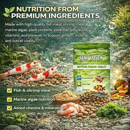 Aquatic Remedies 30G  Gene Eleven Bottom Feeder Tablet Fish Food | Sinking Tablet Feed for Plecos, Shrimps, Crayfish, Lobsters & Crabs | All Life Stages Aquarium Feed