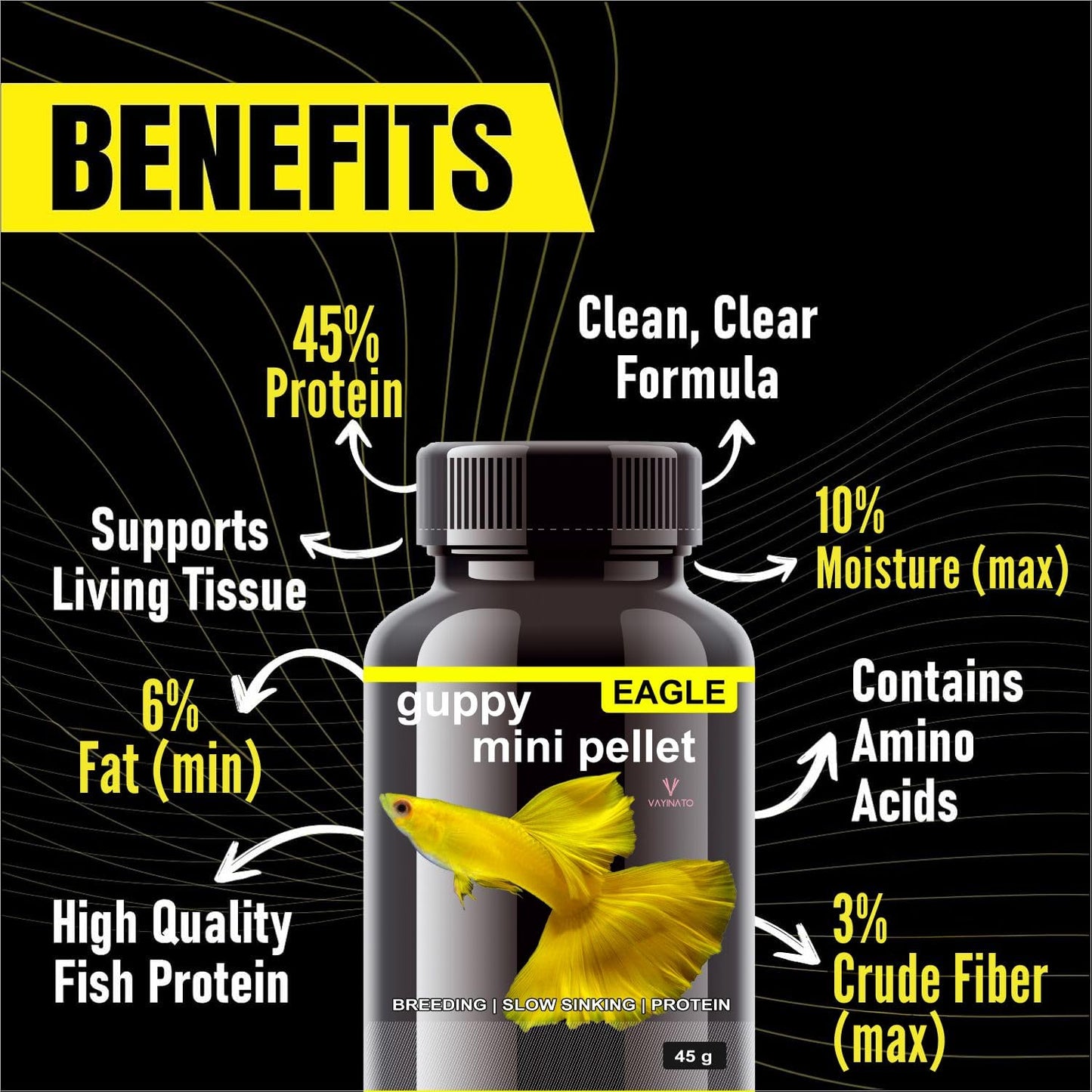 Eagle (Pack of 2 * 45g) Guppy Mini Pellet - Slow Sinking Fish Food