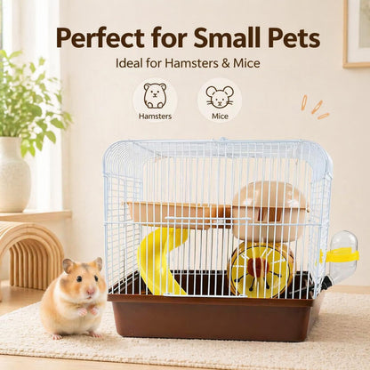 petzlifeworld BES-23 Hamster Cage with Tunnel Slide, Running Wheel & Hideout | Portable Small Pet Cage with Water Bottle for Hamsters & Mice (Random Color)
