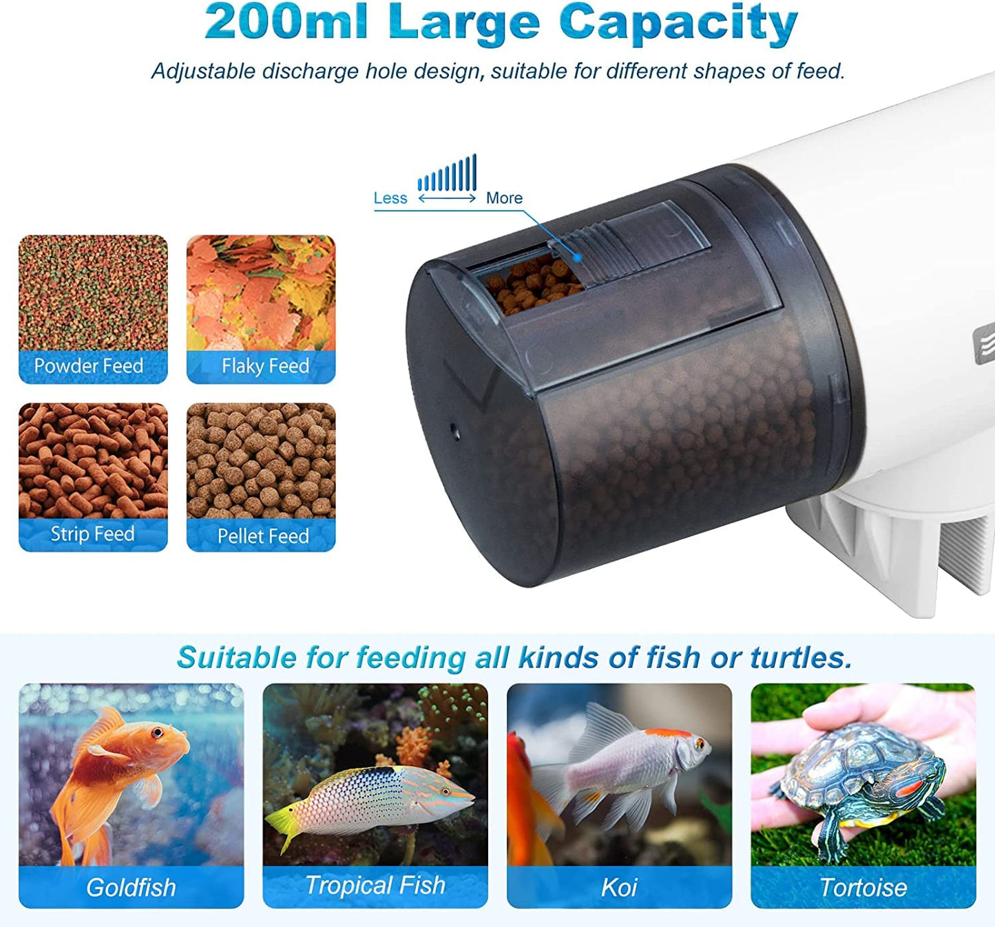 YEE YSQ-750 Four Mode (8Hr, 12Hr, 24Hr and 48Hr) Digital LCD Dispaly 360 Degree Adjustable Electric Automatic Fish Food Feeder Timer for Aquarium Fish Tank