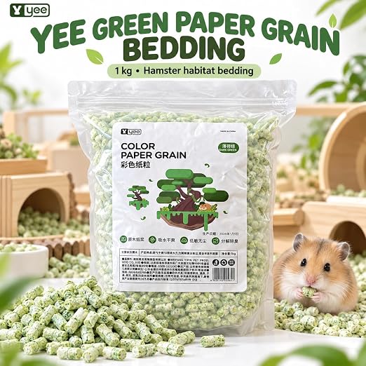 Petzlfiewrold YEE Color Paper Grain Hamster Bedding 1kg (Dark Green and Purple ) | Soft & Absorbent Paper Pellets | Low-Dust & Deodorizing Cage Bedding for Hamsters & Small Pets
