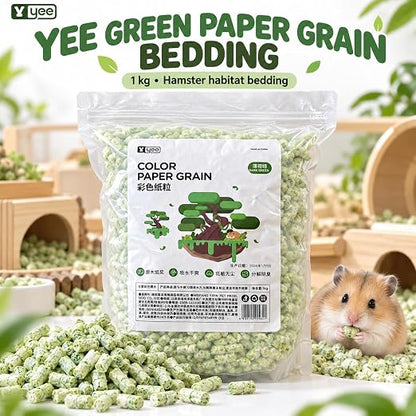 Petzlfiewrold YEE Color Paper Grain Hamster Bedding 1kg (Dark Green and Purple ) | Soft & Absorbent Paper Pellets | Low-Dust & Deodorizing Cage Bedding for Hamsters & Small Pets