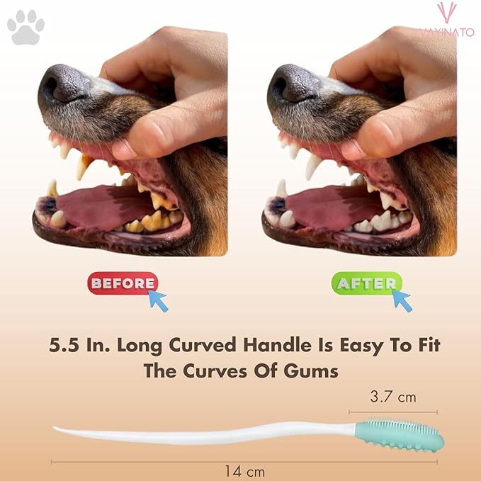 Petzlifeworld 4-Pack Silicone Curved Long Handle Toothbrush for Small & Large Dogs (Random Color) Dual-Sided Gentle Teeth & Tongue Cleaning Brush