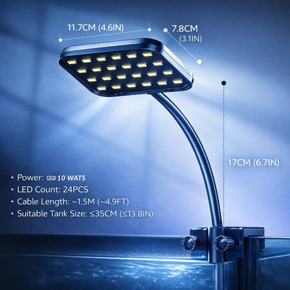 Bluepet  10W Flat Nano S3 Full Spectrum Aquarium Light – Clip-On LED Light with 360° Flexible Head for Planted Nano Fish Tanks