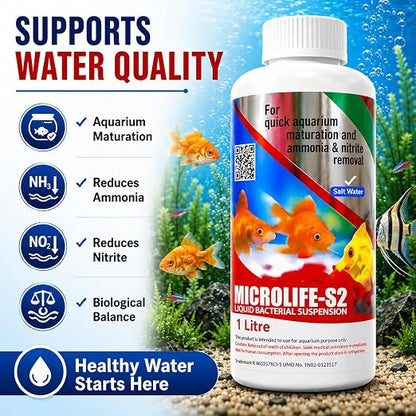 Petzlifeworld Aquatic Remedies 1L Micro Life S2 for Freshwater & Saltwater Aquariums | Supports Healthy Aquarium Water