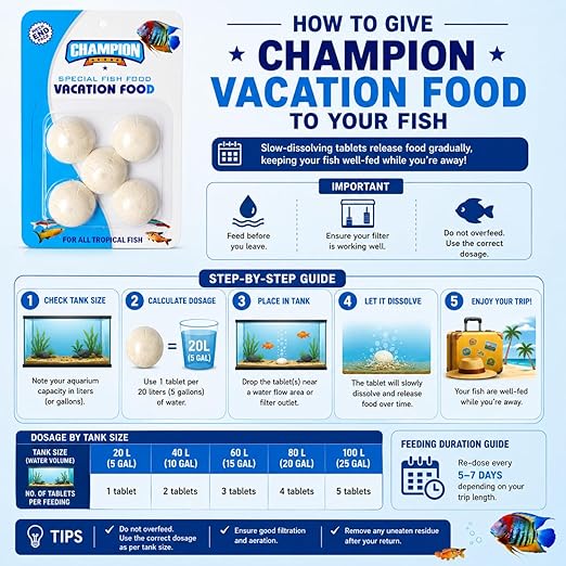 petzlifeworld Champion Vacation Fish Food Tablets Pack of 3 | Slow Dissolving Weekend & Holiday Feeding Blocks | Automatic Fish Feeder Food for Tropical Aquarium Fish | Clean Water Formula