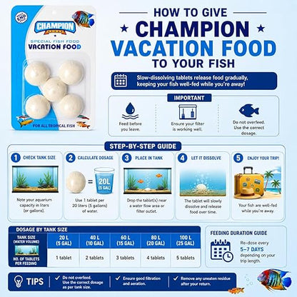 petzlifeworld Champion Vacation Fish Food Tablets Pack of 3 | Slow Dissolving Weekend & Holiday Feeding Blocks | Automatic Fish Feeder Food for Tropical Aquarium Fish | Clean Water Formula